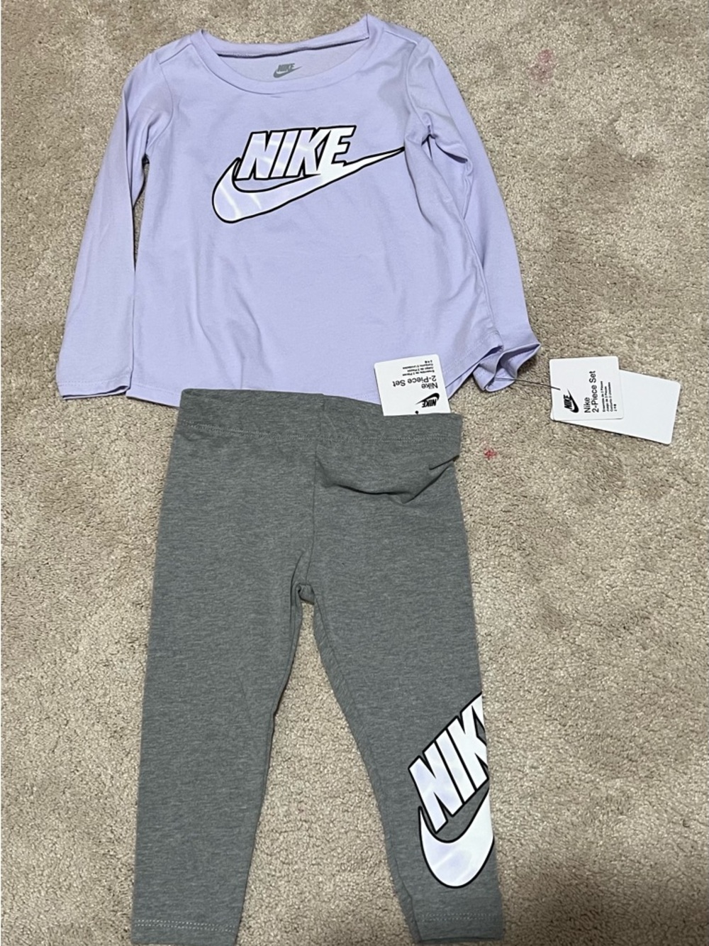Nike Girls' Lavender Long-Sleeve Top and Gray Leggings Set